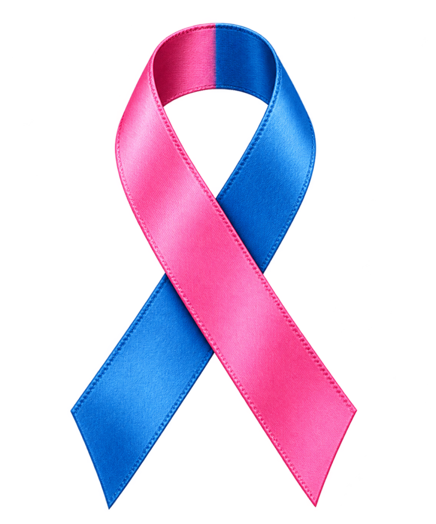 Ruban de sensibilisation rose et bleu, symbole du cancer du sein masculin